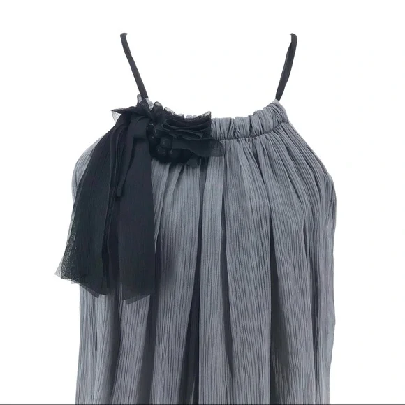 Robbi & Nikki Gray Chiffon Beaded Ruched Neck Tunic Blouse - Picture 2 of 8